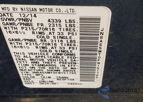 2015 Nissan Rogue Select S from USA, damaged, VIN JN8AS5MT0FW151785